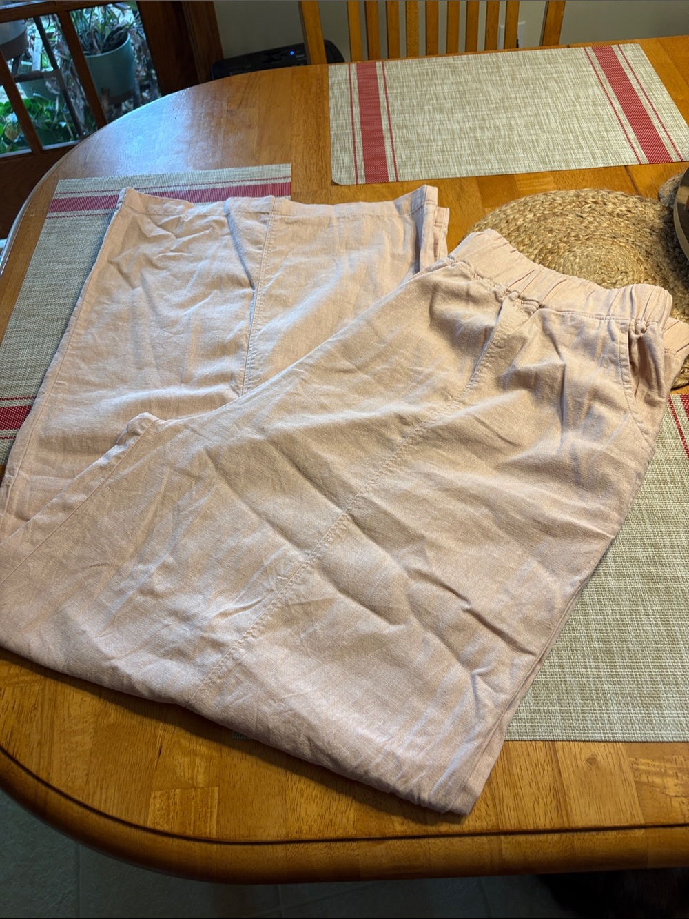 Women Zenana Lightweight Linen Relaxed Elastic-Waist Pants — Pale Pink